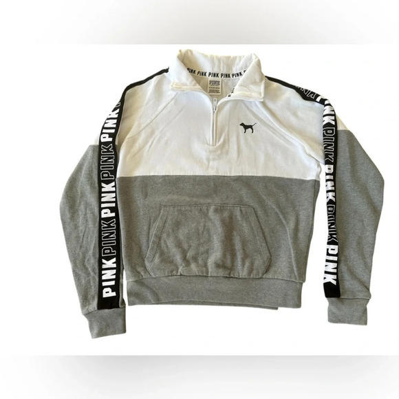 Victoria’s Secret PINK Colorblock Quarter-Zip Logo Tape Pullover Gray Size XS - Picture 1 of 5